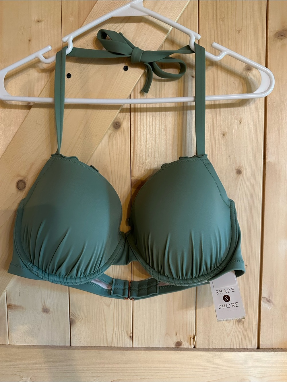 Shade & Shore Olive Green Padded Underwire Bikini Top with Halter Tie - Picture 3 of 7